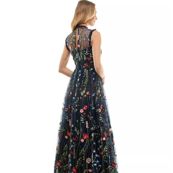 NWT CITY STUDIOS Juniors' Embroidered Mesh Ruffled Gown, dress blue size 3 - Picture 5 of 16